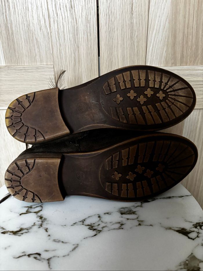 Bottines vert/kaki suédine plumes t.39 - photo numéro 6