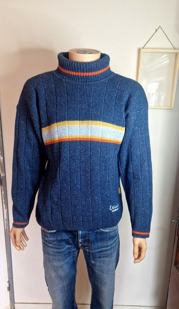 ​Pull col roulé Homme Ushuaïa Bleu Vintage taille M outdoor chiné