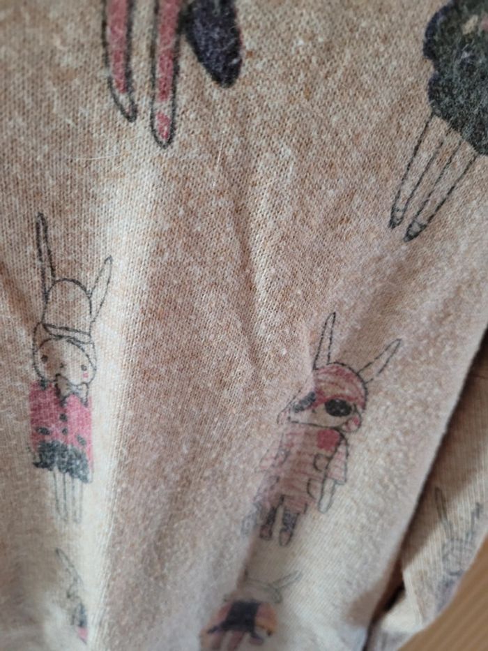 Pull fin beige à imprimé lapins T38 - photo numéro 4
