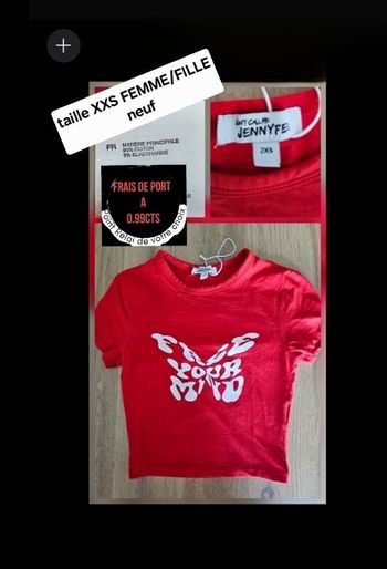 Tee-shirt rouge xxs 2xs fille / femme / adolescente