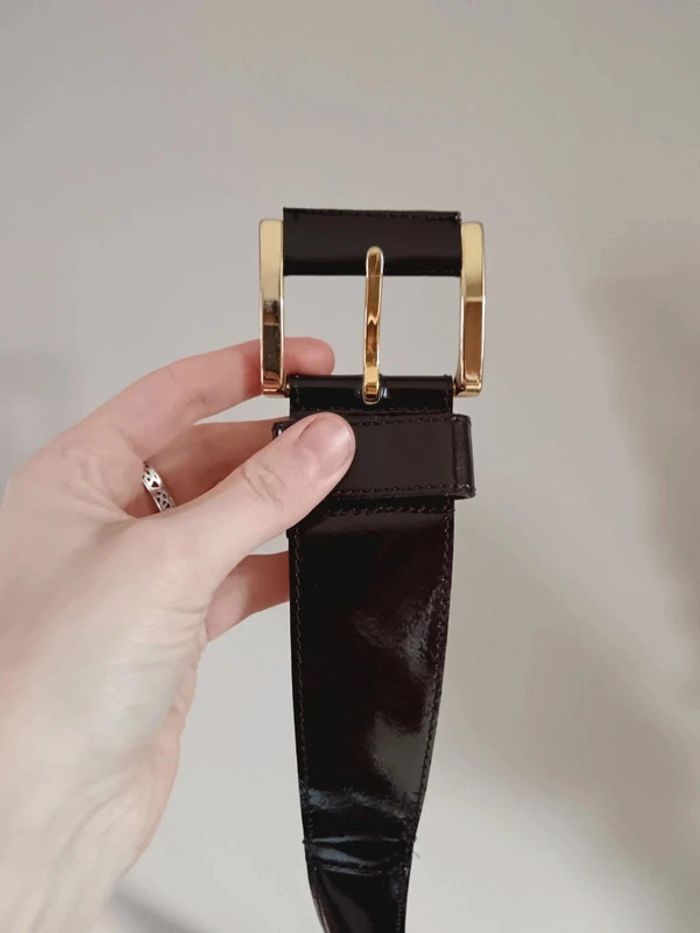Ceinture cuir Infinitif marron grosse boucle dorée - photo numéro 3