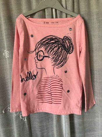 T-shirt rose corail  brodé sequins 4 ans Gémo