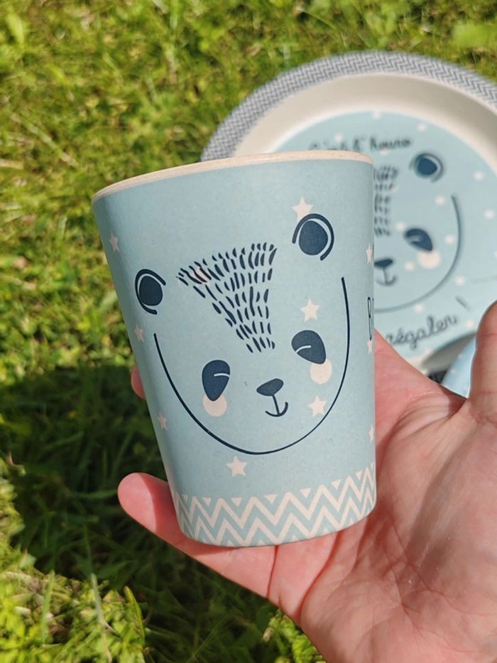 Set de vaisselle enfant panda bleu - photo numéro 2