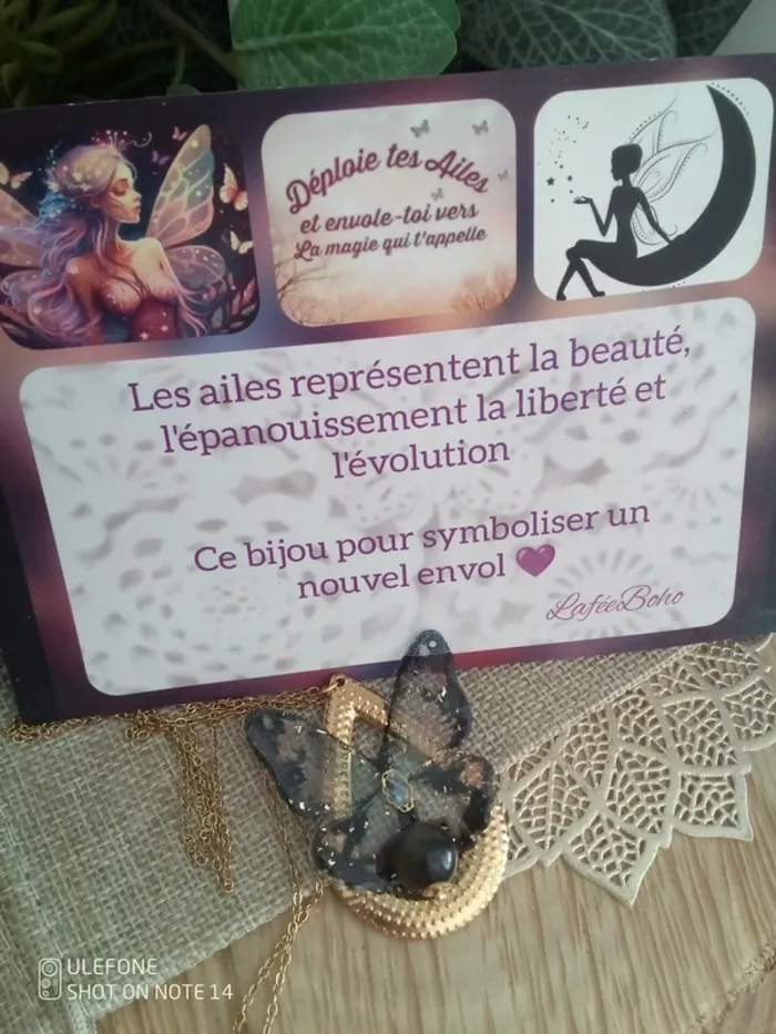 Collier papillon noir avec pierres obsidienne oeil céleste - photo numéro 5