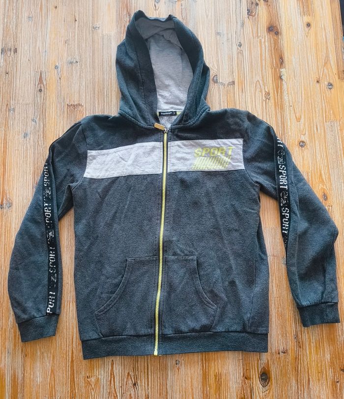 Gilet Zippé Capuche In Extenso 14 ans Sport Gris Jaune Fluo