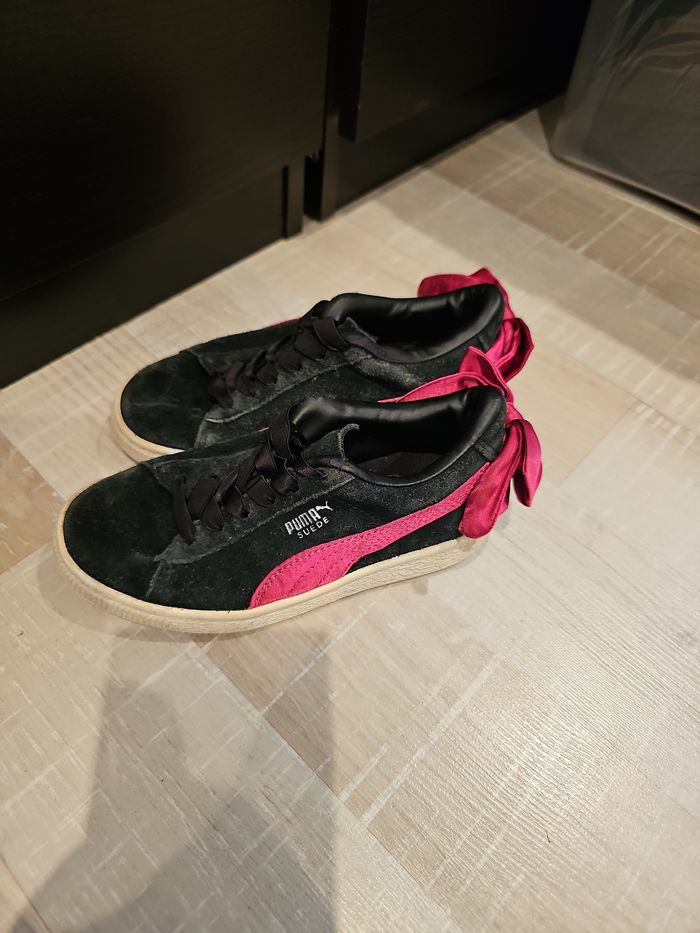 🎀 baskets puma suede bow noir rose satin femme taille 30 sneakers fille tendance confortable 🎀