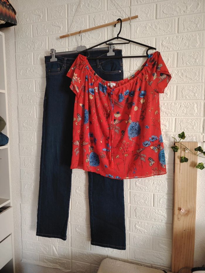 Ensemble jeans et blouse rouge - photo numéro 2