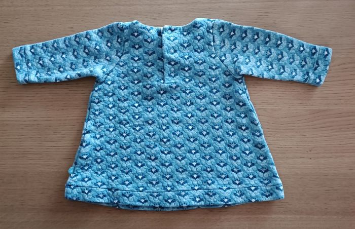 Blouse tunique épaisse Obaïbi bleu vert motif all over 6 mois 68cm fille - photo numéro 6