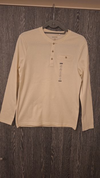 Tee-shirt manches longues nid d'abeilles et col tunisien écru