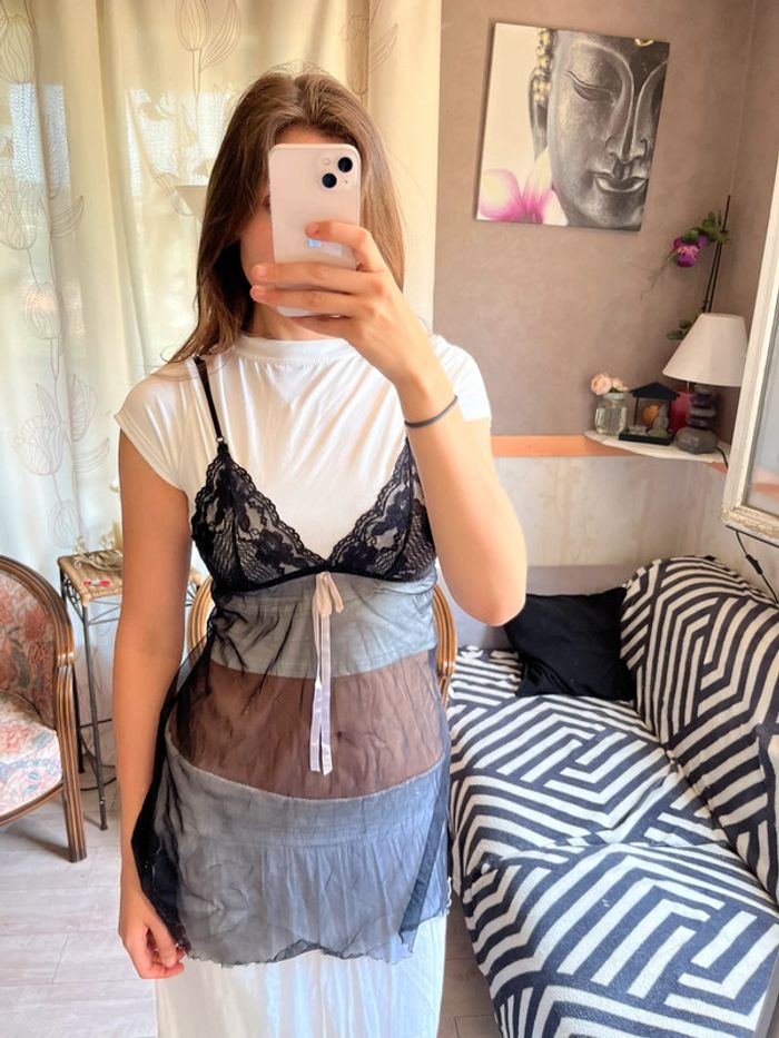 Top corset gothic bohème champêtre y2k 2000yer country dentelle noeud vintage - photo numéro 3