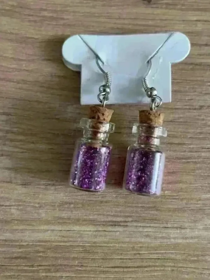 Boucles d’oreilles fioles paillettes violette - photo numéro 2