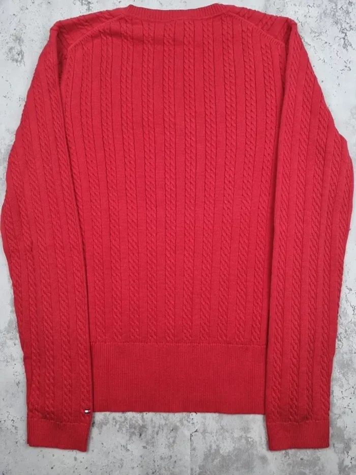 Pull torsadé Tommy Hilfiger rouge – Taille XL Femme (mesures en photos) - photo numéro 4
