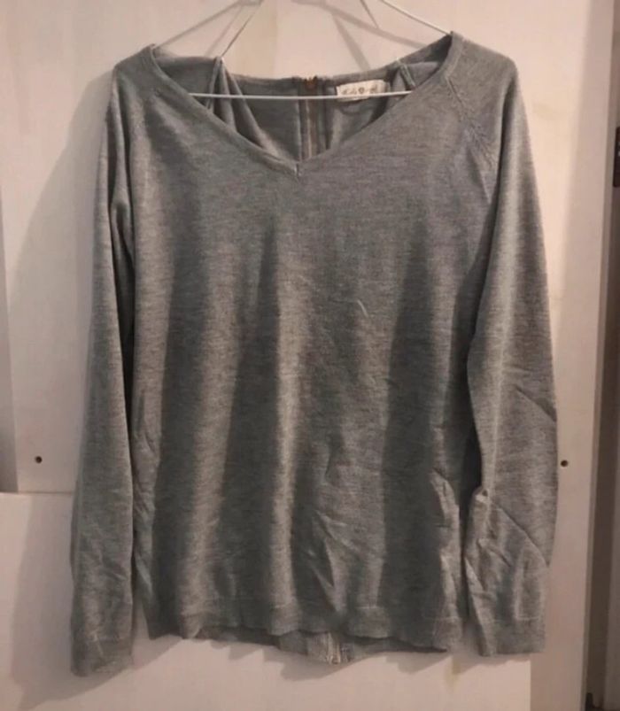 Haut femme col v été lolyloof manches longues fermetures sur le do gris dorée taille M