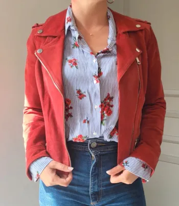 Chemise camaïeu rayée fleurie