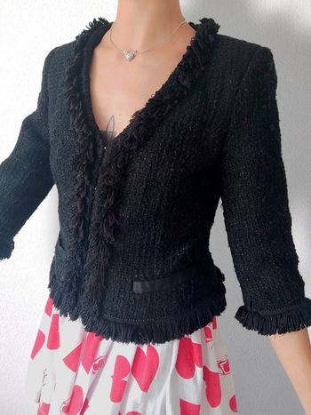 Veste blazer tweed froufrou noir fil argent laine Vintage / Apart - 34/XS à 36/S