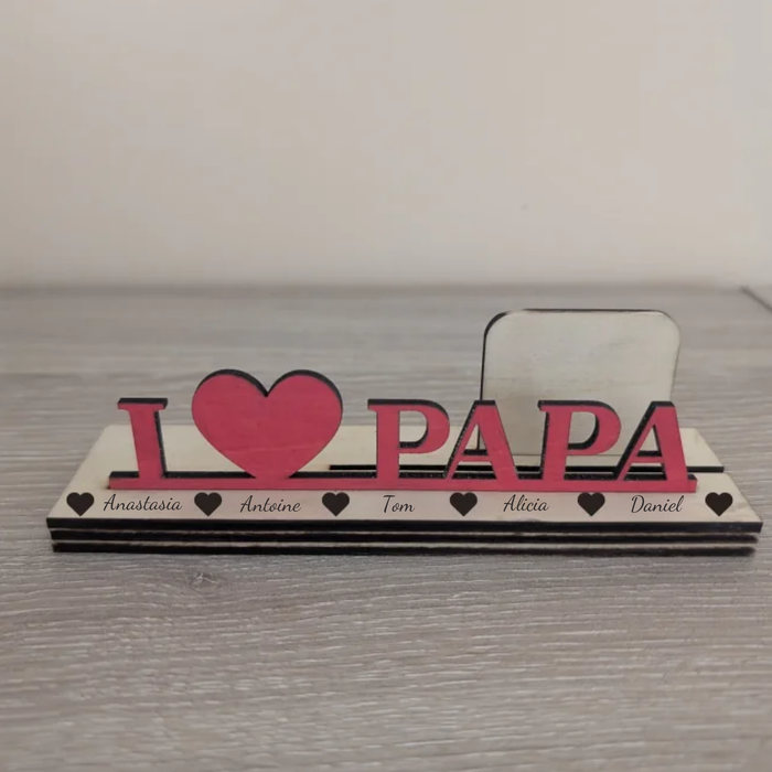 Support photo "I ❤️ PAPA" personnalisé – bois gravé – idée cadeau Fête des Pères - photo numéro 5