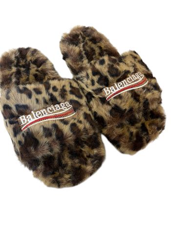 Balenciaga Furry Fur Slides Chunky Leopard