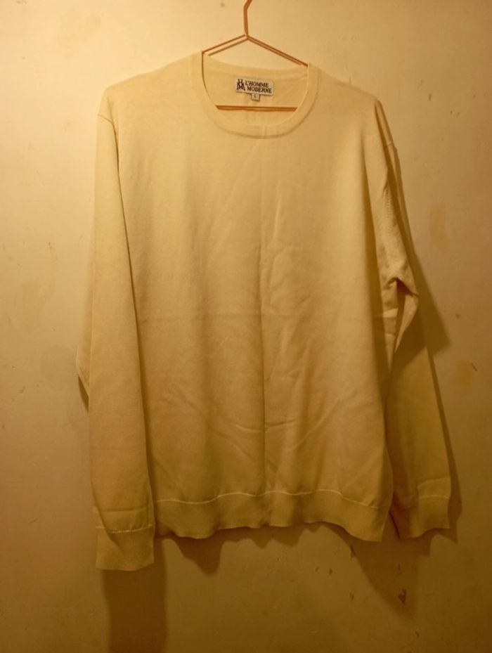 Pull homme en laine fine crème