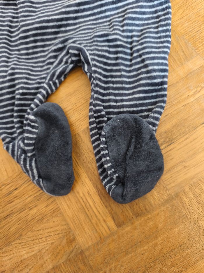 Pyjama grenouillère 9 mois garçon DPAM rayé bleu marine bleu clair rigolo monstre - photo numéro 4