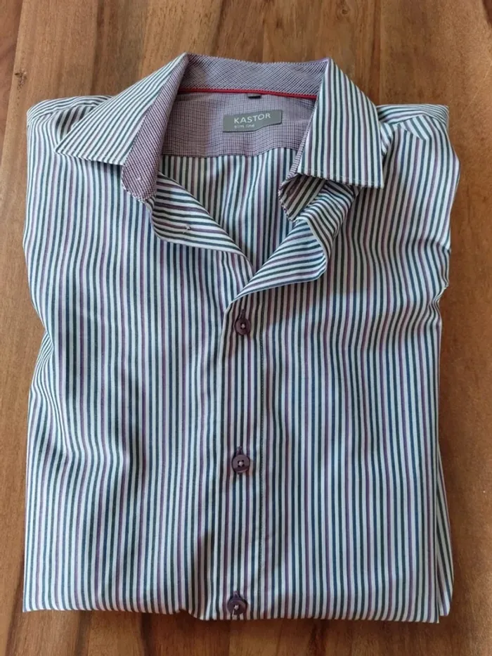 Chemise rayée mauve Kastor slim line taille M