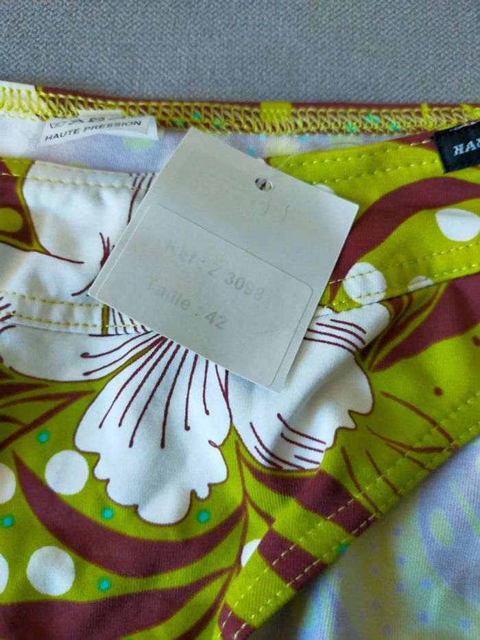 Bas de maillot femme – Imprimé tropical vert & bordeaux – Haute Pression – Neuf avec étiquette - photo numéro 4
