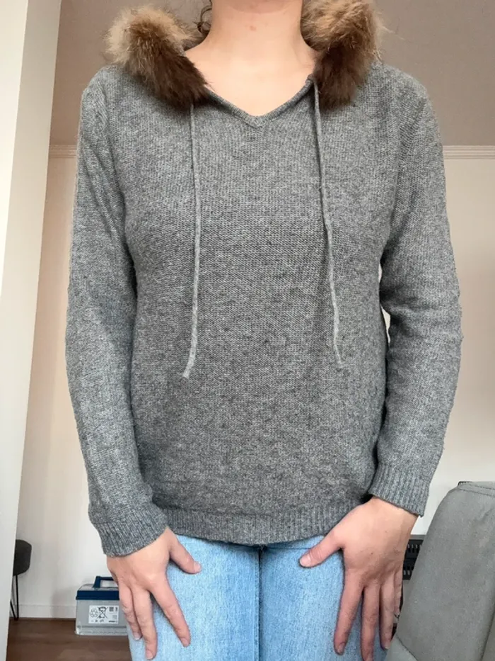 Pull gris à capuche - photo numéro 2