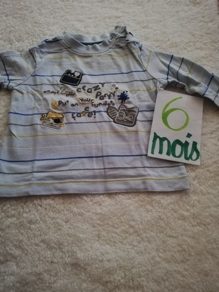 Tee shirt manche longue garçon 6 mois bleu baby club