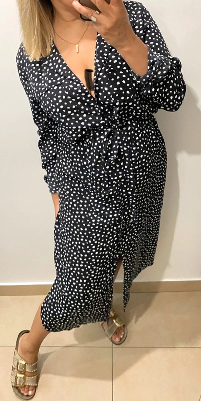 🖤 Robe chemise noire imprimé blancs – Pieces Taille M - photo numéro 3