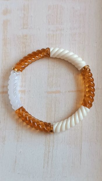 Bracelet tube acrylique blanc et marron