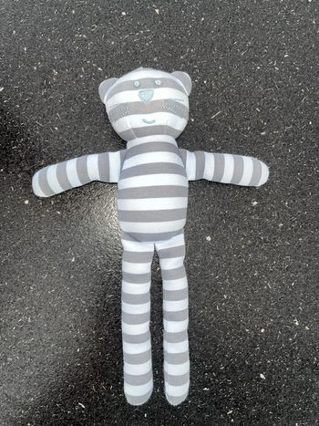 Peluche, doudou, ours, rayé bleu grisBoutchou