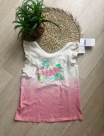 Tee-shirt blanc rose fille Creeks
