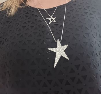 Collier sautoir femme bijoux fantaisie argent etoiles TBE