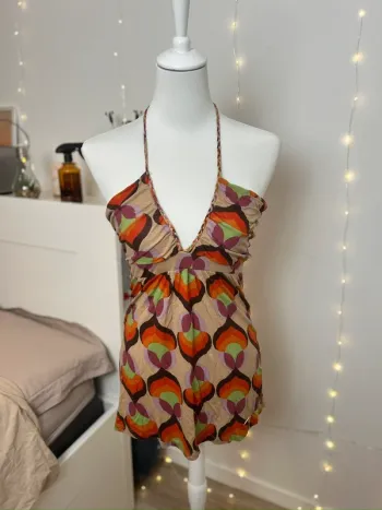 Top dos nu Y2K vintage Gial coloré imprimé géométrique rétro - taille M