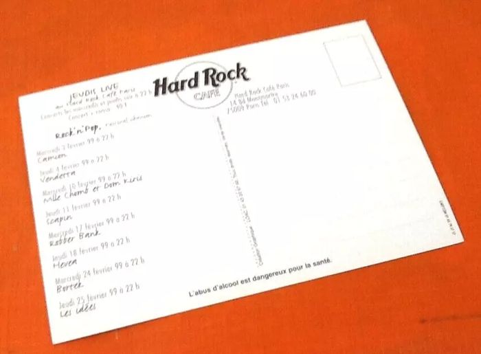Carte postale publicitaire Hard Rock Café Paris Concert Vendetta (04/02/99) - photo numéro 3