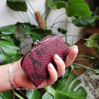 Petit porte monnaie bordeaux effet cuir et croco