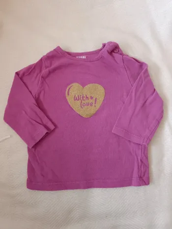 🎀 jolie t-shirt manche longue fushia/violet taille 6 mois Kiabi 🎀