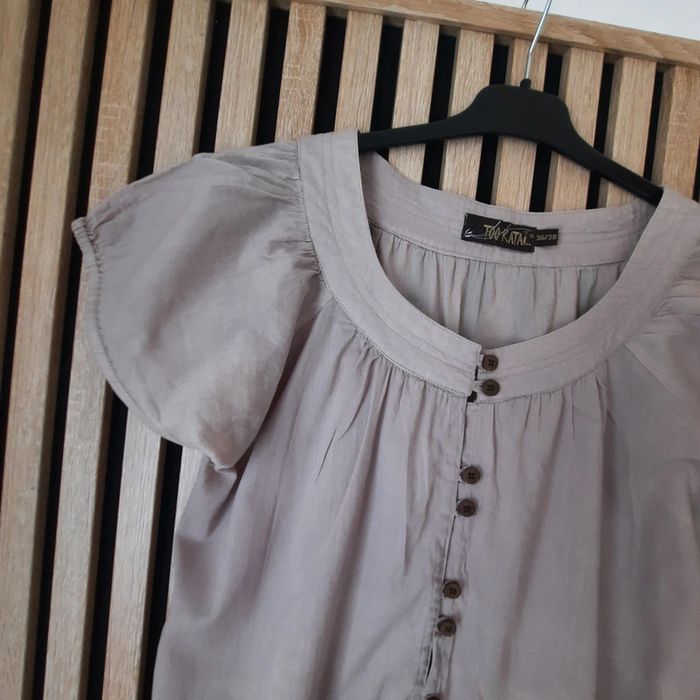 JBlouse bohème fluide coton gris clair T 36/38 Too Kataï - photo numéro 2