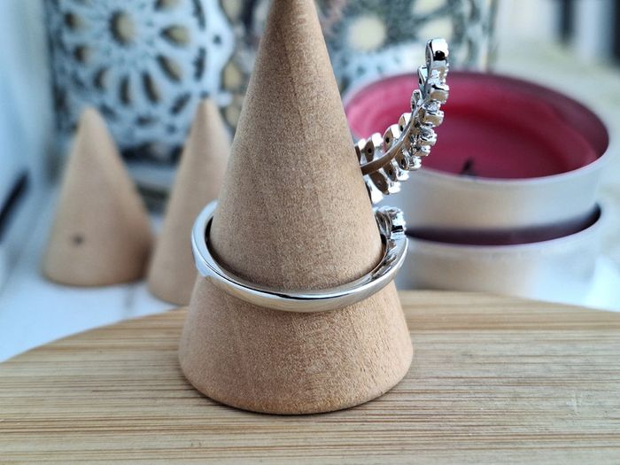 Bague ouverte Argenté avec strass Détail Feuille long en Acier Inoxydable Bague pour elle - photo numéro 3