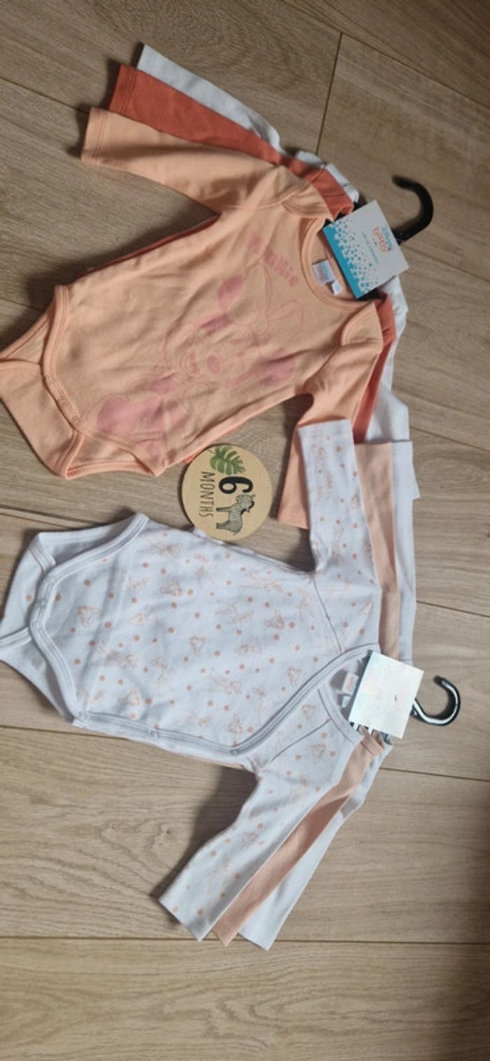 Lot de 6 bodies bébé fille manches longues Disney en 6 mois neufs - photo numéro 5