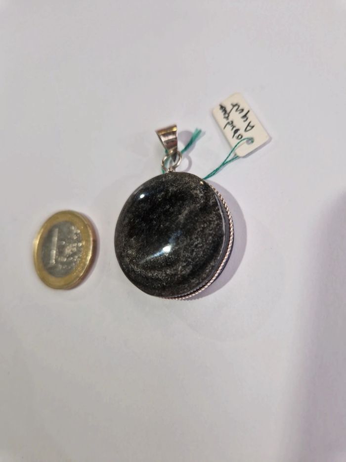 Pendentif obsidienne argentée Mexique - photo numéro 3