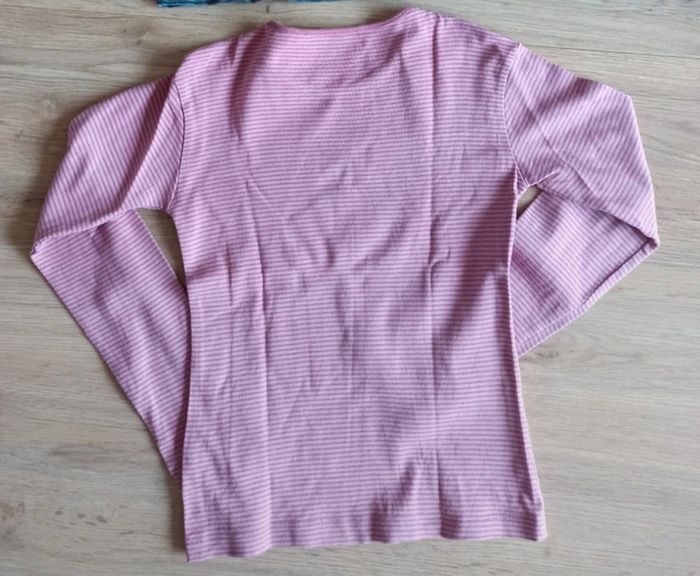 t-shirt à manches longues rayés un rose avec écriture en strass in extenso 10 ans - photo numéro 2