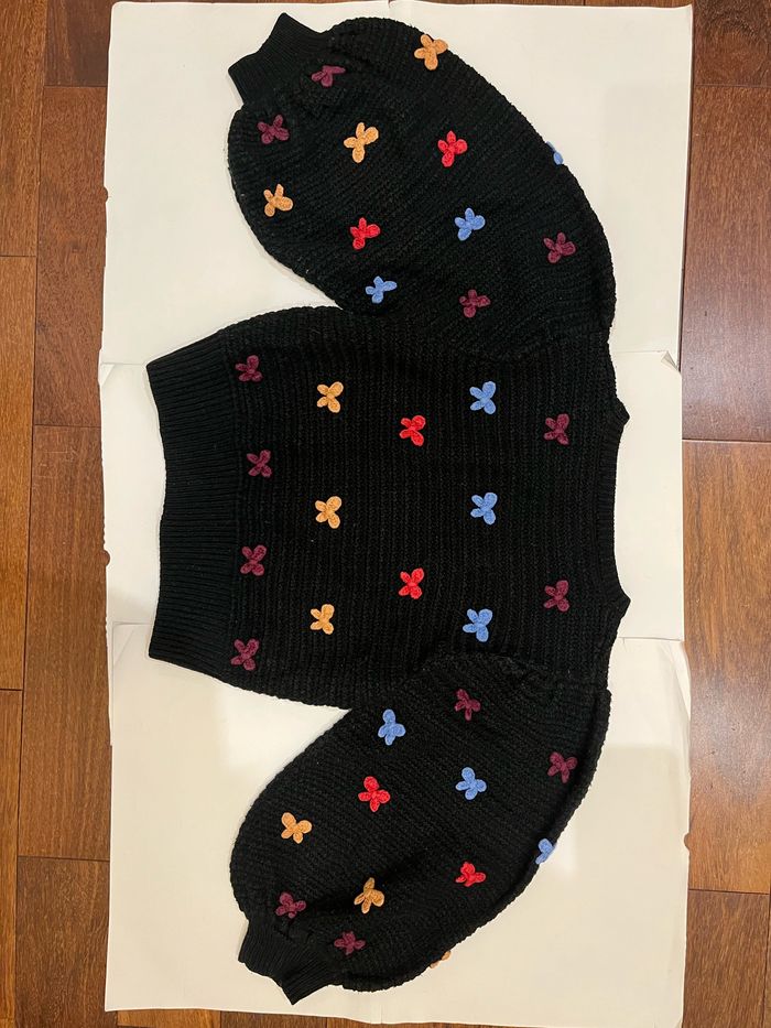 Pull en maille tricoté noir chunky noeuds bows puffy sleeves colorés zara taille M - photo numéro 5