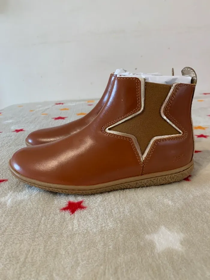 Bottines Kickers Vermillon camel/or T32 cuir certifié LWG neuves étiquetées - photo numéro 6