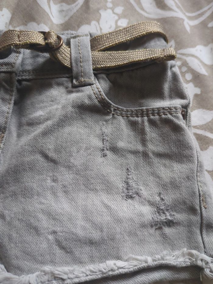 Petit jean gris short court ananas 2 ans ceinture dorée - photo numéro 2