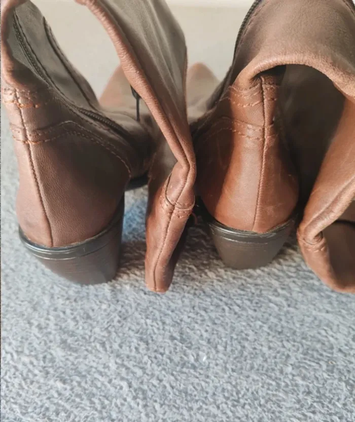 Bottes cavalières / cowboy en cuir pleine fleur – Pointure 35 – Marron chaud - photo numéro 2