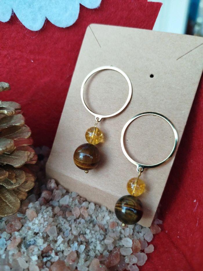 Boucles d'oreilles en Œil de Tigre et de Citrine - photo numéro 3