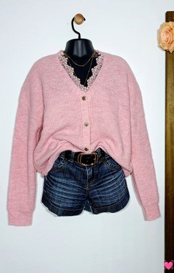 Cardigan rose mohair taille L - boutique indépendante 💫