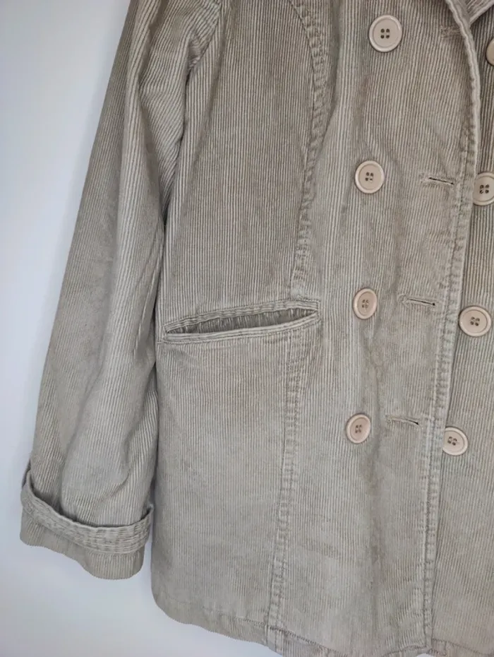 Manteau caban velours côtelé beige - photo numéro 7