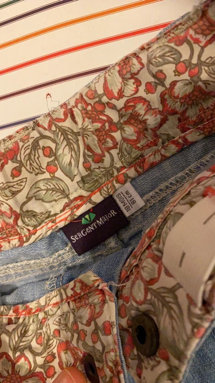 Pantalon 18mois sergent major jeans fleuri - photo numéro 2