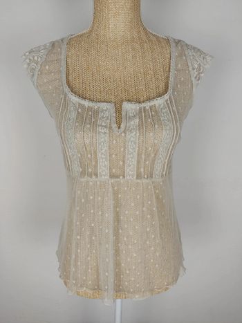 Blouse manches courtes dentelle ajourée et fleurie crème taille M H&M